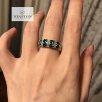 (Westin Jewelry)Classic atmospheric emerald oval faceted diamond inlaid 18k gold ring row ring