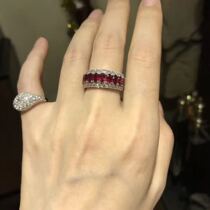 (Winston)Treasurer recommended classic atmospheric natural pigeon blood red ruby diamond 18K gold row ring ring