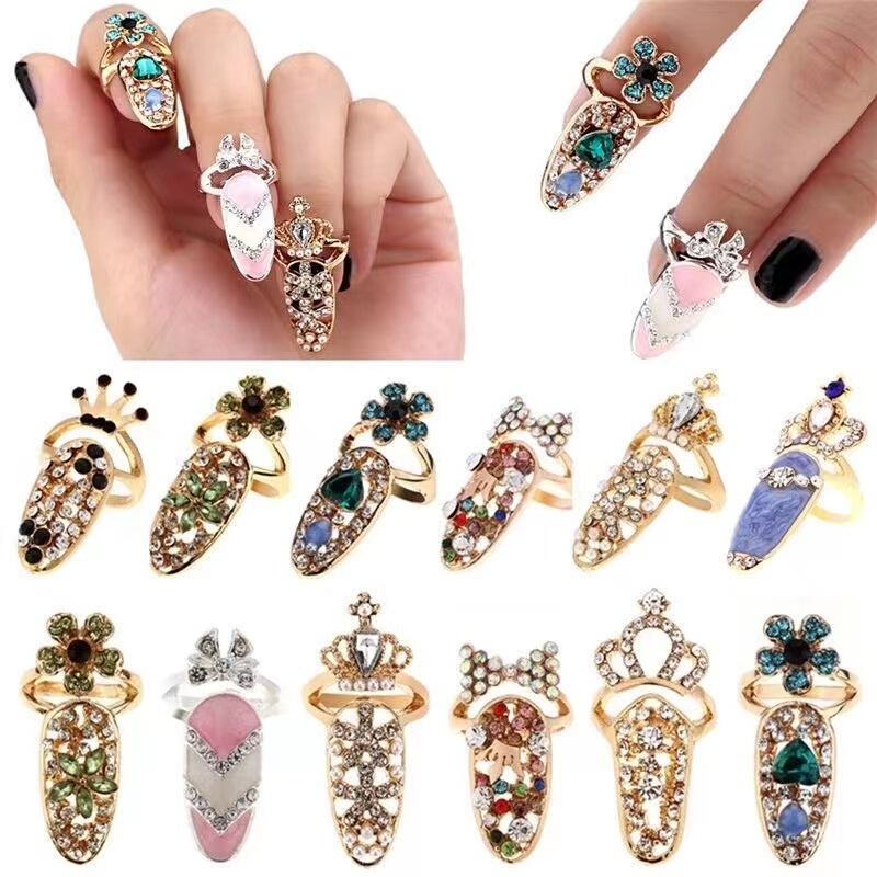 Personalized Nail Art, Knuckle Nail Rings, Jewelry, Water Drop Gemstone Crown Inlaid with Diamonds, Beautiful Girl Open Nail Set Tail Ring Personalized Nail Art, Knuckle Nail Rings, Jewelry, Water Drop Gemstone Crown Inlaid with Diamonds, Beautiful Girl Open Nail Set Tail Ring