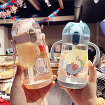 Summer Childrens school Drinking duckbill Straw Plastic Cup Cartoon Cute with handle Kindergarten Elementary school pupil Baby Kettle