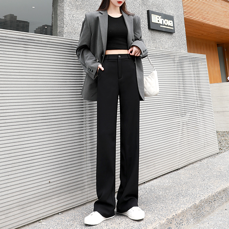 Suit pants women's spring, autumn and winter drape straight tube high waist slim black casual women's trousers trousers mopping wide-leg trousers