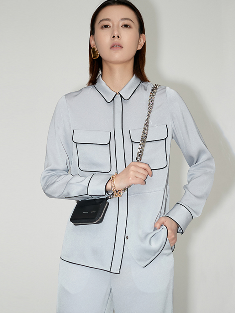 BEEWOOD's original design women's imported three acetic acid suit shirt wide-legged pants two-piece temperament