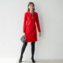 BEEWOOD Biwutong original design womens long-sleeved doll collar handmade diamond-studded bow tassel dress