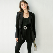 BEEWOOD Biwutong original design womens fashion lapel raw edge twisted flower hole small suit suit jacket