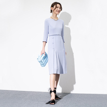 BEEWOOD Biwutong original design womens imported acetate round neck three-quarter sleeves high waist pleated dress