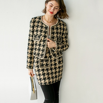 BEEWOOD Biwutong original design womens imported wool tweed houndstooth jacket skirt suit