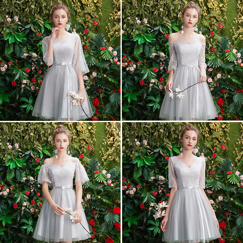 Gray Bridesmaid Dress 2025 New Summer Style for Petite Women, Wedding Sister Group Graduation Dress, Slimming and Elegant