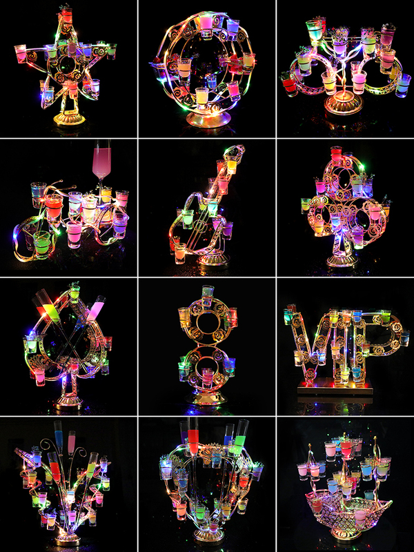 Bar Ktv Cocktail Bullet Cup Shot Glass Metal Five-Pointed Star Bicycle Round Led Rechargeable Light-Up Cup Holder