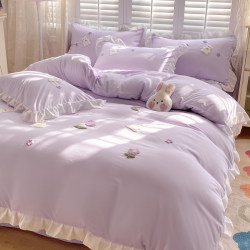 Princess Style pure cotton Washed Cotton Towel Embroidered Four-piece Set Comfortable Sleeping Naked Cotton Three-piece Set Stereo Quilt Cover Bed Sheets