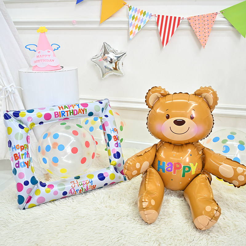 ins nets red Korean cuddle with bear teddy bear solid aluminum film Balloon Cartoon Cute Children Birthday Party Decorations