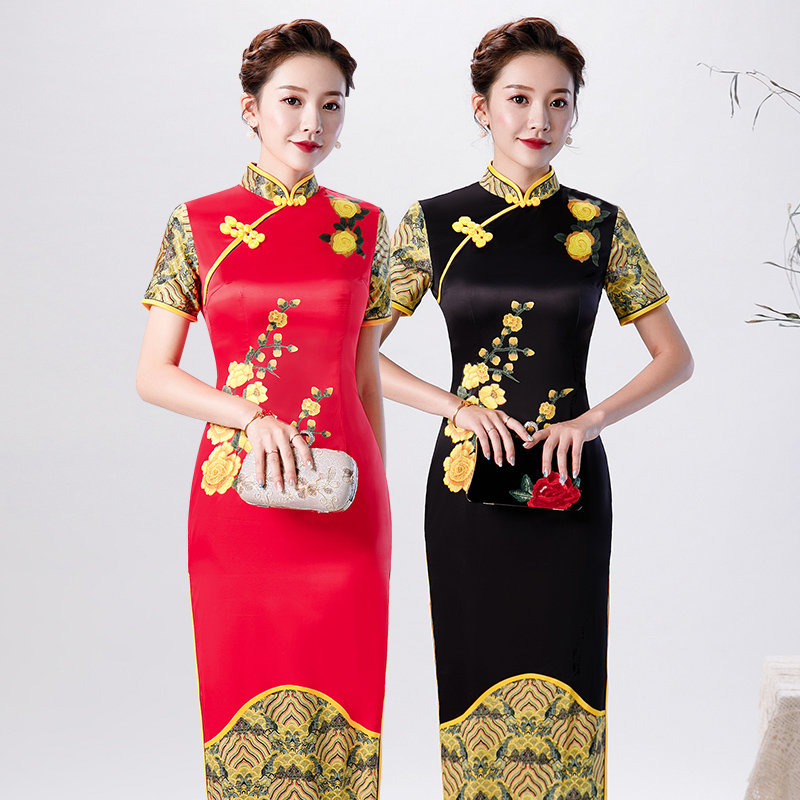 Red cheongsam, elite suit, dress, spring long fitted elegant skirt, plus size, Chinese style Red cheongsam, elite suit, dress, spring long fitted elegant skirt, plus size, Chinese style