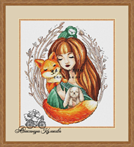 Import original drawings Print France Import DMC Cross embroidered self assorted piece of little girl with fox
