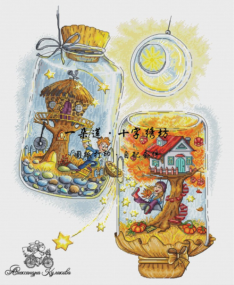 Import original drawings Print France Import DMC Cross embroidered self assorted pieces Stars Wish Bottle