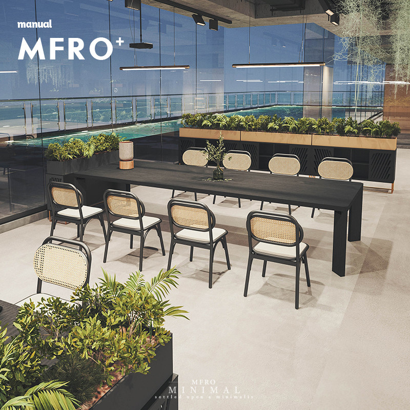 Negotiation rest area long table solid wood conference table table and chair combination retro Qifeng homestay rattan chair