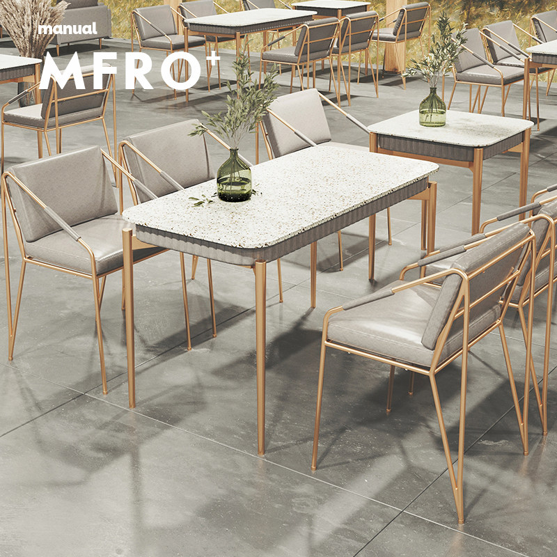 Nordic Sweet Coffee Cafe Milk Tea Bar Clear Bar Catering Hotel Net Red Water Grindstone Light Luxury Leather Art Table and chairs