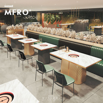 Customized one-piece hot pot table and chair combination card seat sofa induction cooker one-piece barbecue table rock plate commercial restaurant