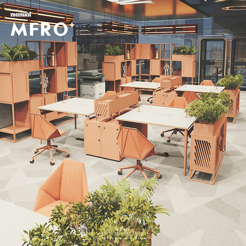 Modern minimalist office staff table and chair combination double four six person 4 6 partition screen card seat combination