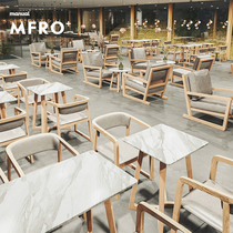 Bar Clear Bar Coffee Marble Dining Table And Chairs Composition Hall Nordic Solid Wood Long Table Commercial Restaurant Sweet Milk Tea Shop