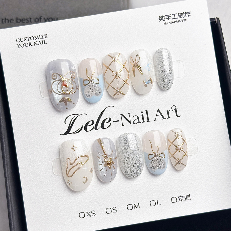 Lele【Cinderella】Handmade Wearable Nails, Unique and Niche, Removable Nail Art Stickers, Elegant Style