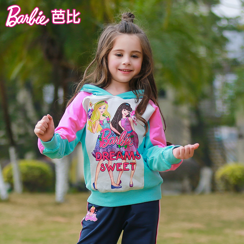 váy mùa thu Barbie trẻ em girlsports phù hợp với bông mùa xuân và mùa thu trẻ em bé đồ bơi thể thao giản dị.