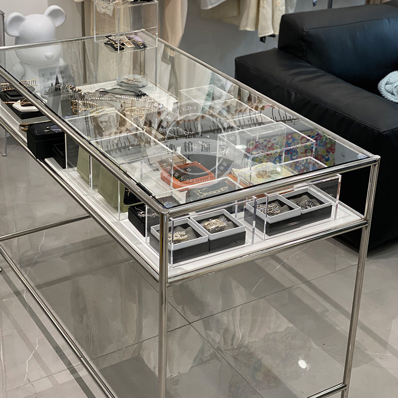 Minima medieval desk Bauhaus Makeup Table Clothing Shop Light Lavish Stainless Steel Glass Middle Island Display Table