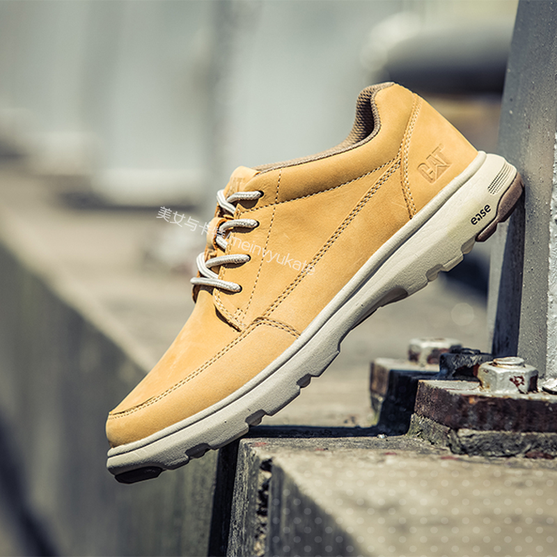 Cat Men's Shoes, Low-Top Martin Boots, Spring and Summer Casual Shoes, Genuine Leather Lace-Up Shoes, Work Shoes, Yellow Boots Ease