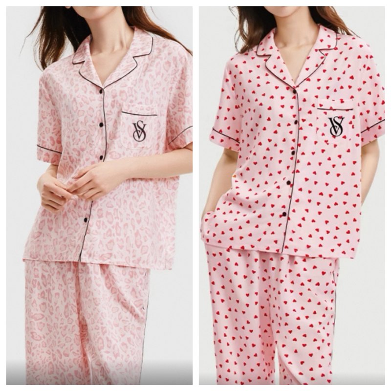 Victoria's Secret Genuine Tencel Cotton Pajamas Short-Sleeved Long Pants Yang Mi Style Heart-Shaped Set Loose and Breathable Victoria's Secret Genuine Tencel Cotton Pajamas Short-Sleeved Long Pants Yang Mi Style Heart-Shaped Set Loose and Breathable