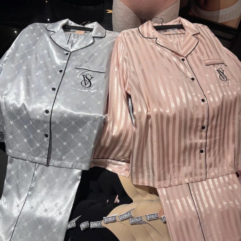 Victoria's Secret Pajamas, Moonlight Silk New Printed Long-Sleeved Trousers, Loose-Fitting Home Wear Set That Can Be Worn Outside