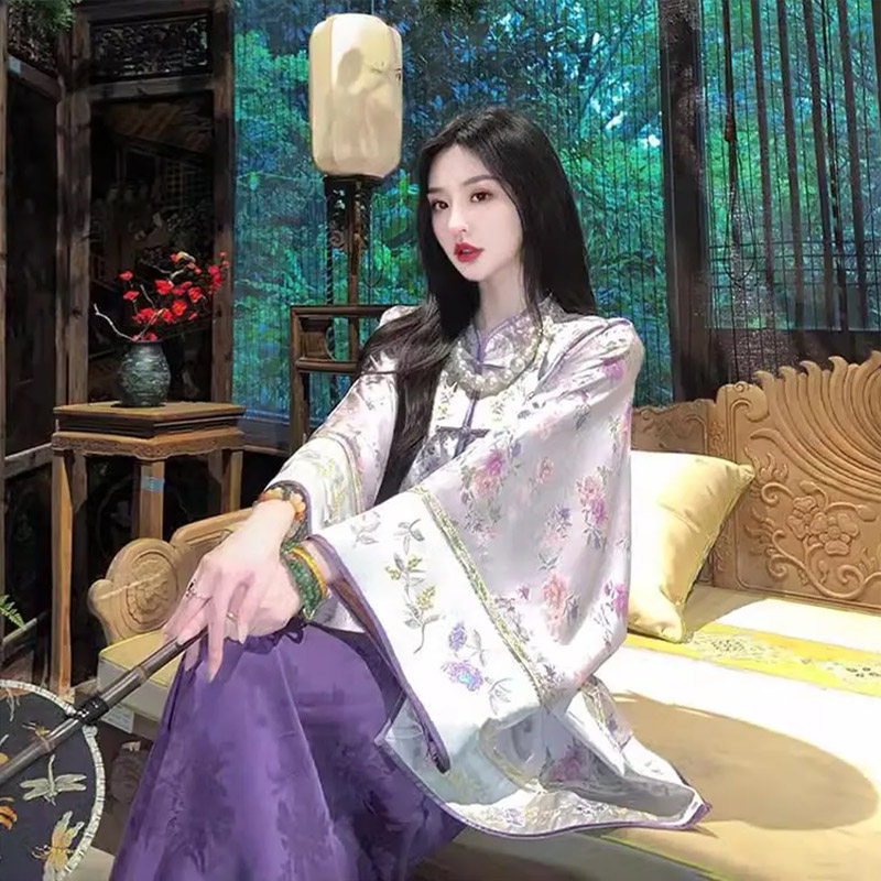 2025春秋装新款复古风高级感中式盘扣衬衣外套大码女装裙子两件套