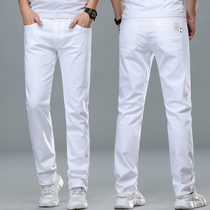 Autumn new cotton white jeans mens straight loose white high end casual trousers spring and autumn