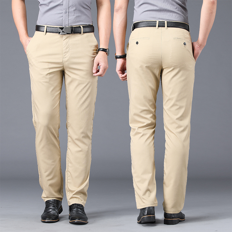 Summer thin casual pants men's elastic trousers loose straight business high-end bamboo fiber middle-aged dad trousers