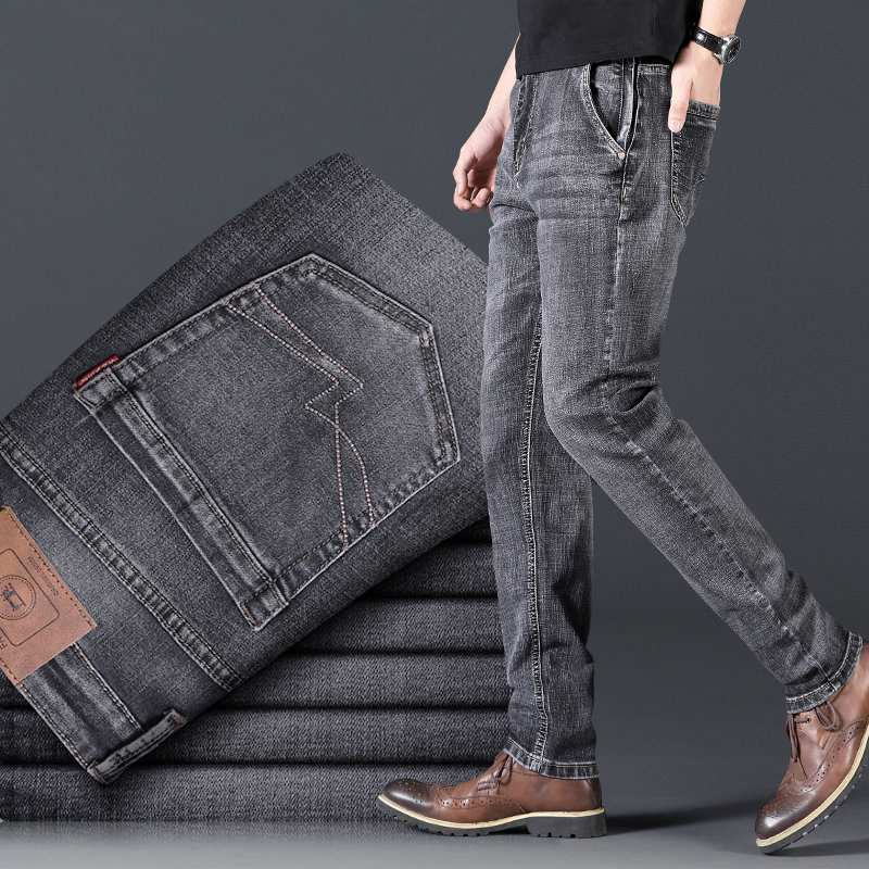 Summer Tobacco Grey Jeans Men Straight Barrel Loose High-end Casual Middle-aged Elastic Men Pants Men's Pants 100 Hitch