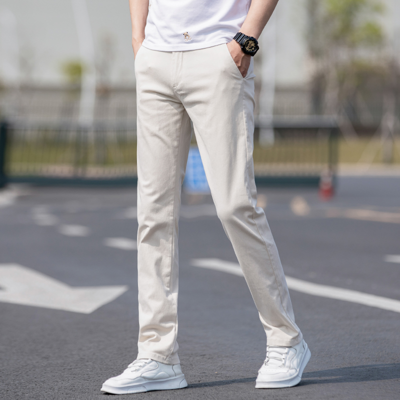 High-end casual pants men's summer ultra-thin slim straight trousers pure cotton all-match men's pants beige men's pants