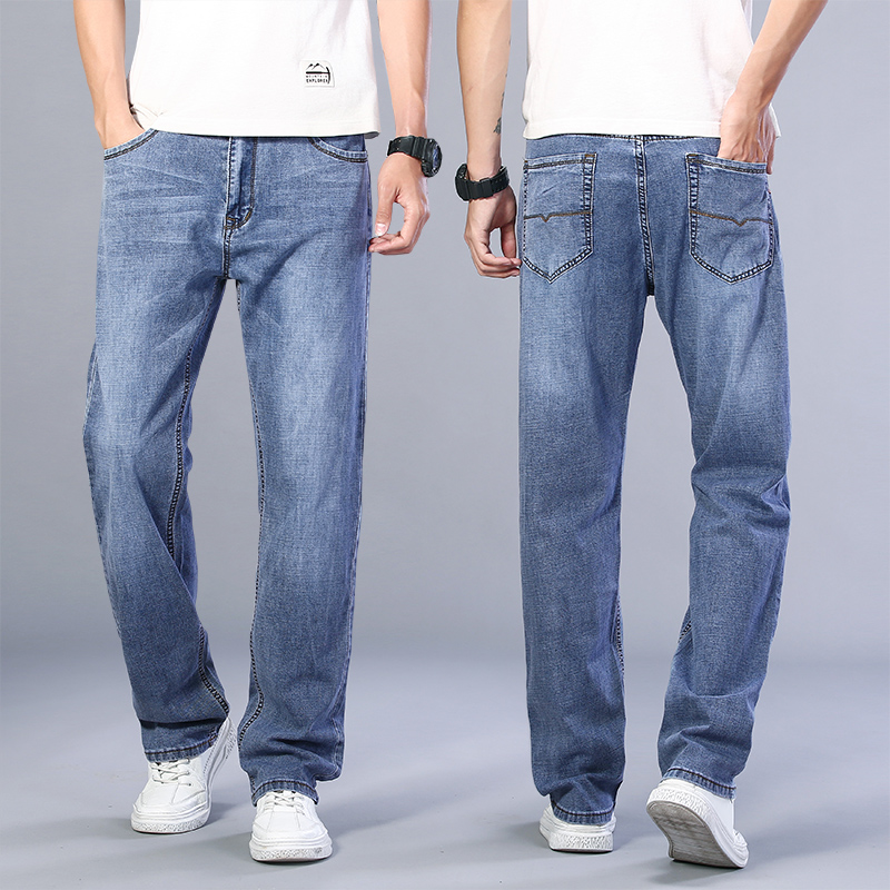 Spring Light Color Broadlegged Jeans Male Straight Cylinder Loose Casual Long Pants Big Foot High-end Summer Men Pants Spring And Autumn