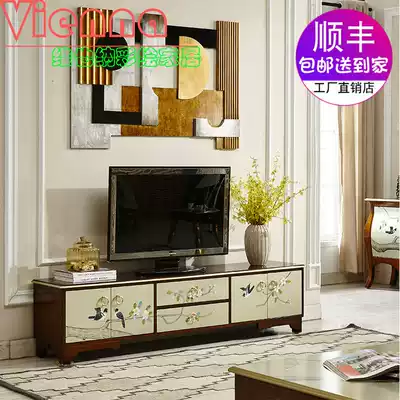 New Chinese solid wood living room painted TV cabinet coffee table modern Chinese neoclassical bedroom TV cabinet combination