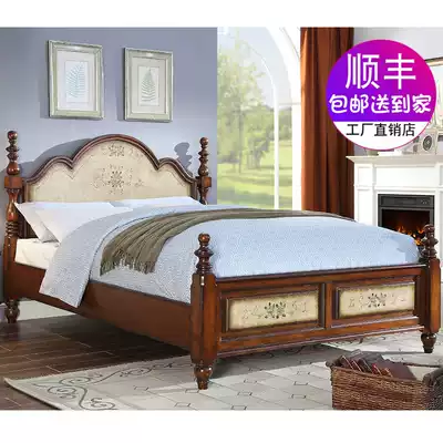 American solid wood painted retro classical hand-painted 1 5 m double bed single bed bedside table bedroom combination set