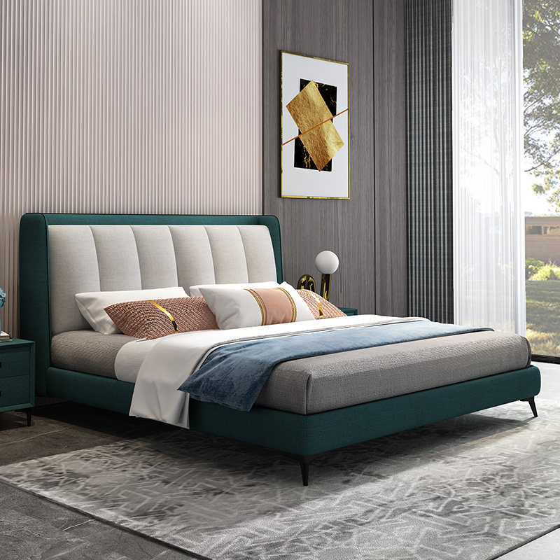 Nordic cotton linen bed modern minimalist master bedroom queen bed 1 5m1 8m double wedding bed net red light luxury fabric bed