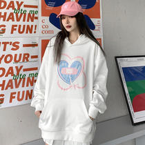 GRUGD DIRBEN love hooded sweater hoodie heartbreak band-aid crayon hand-painted loose white sweater tide