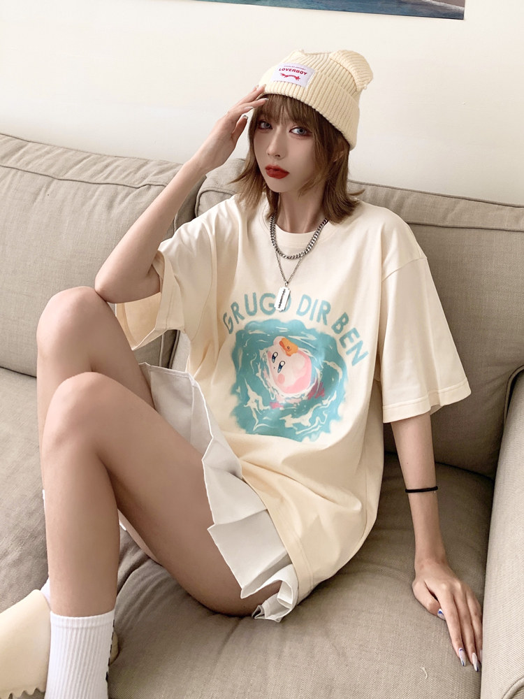 GRUGDDIRBEN Guochao Star Kirby short-sleeved t-shirt loose casual hip-hop original couple round neck top