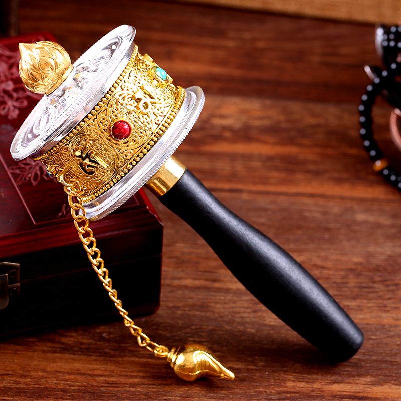 Tibetan boutique red and blue colored beads alloy hand-cranked sutra wheel six-character true sutra sutra wheel Buddhist supplies