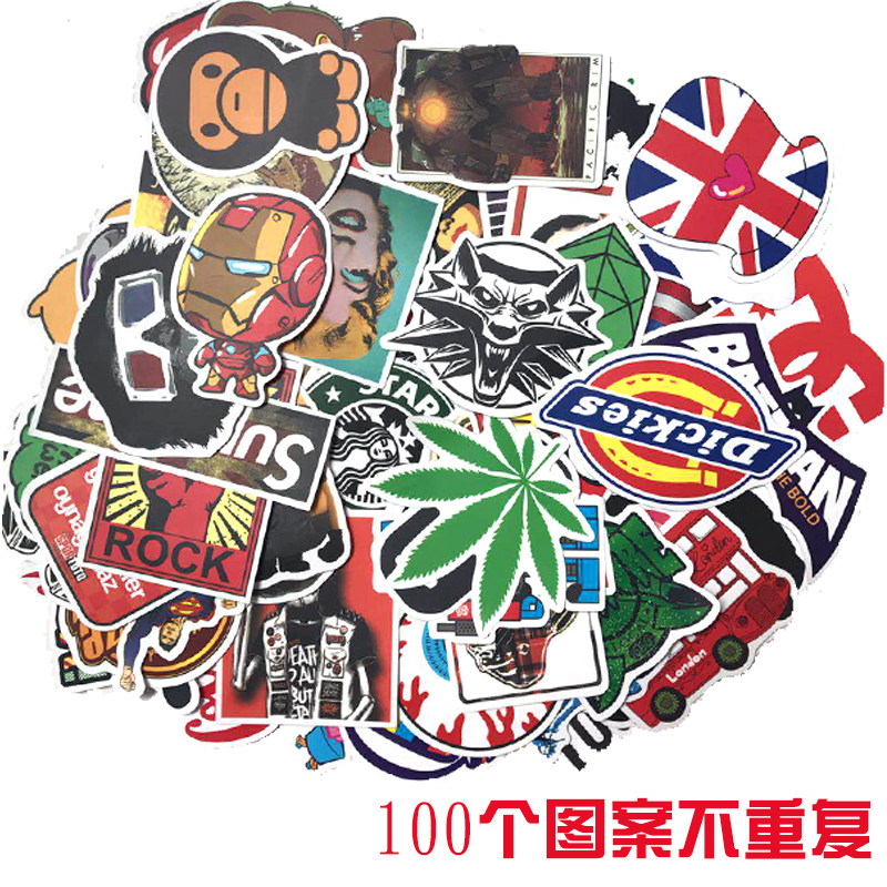 100 suitcase stickers waterproof trolley suitcase trendy brand stickers guitar skateboard laptop stickers