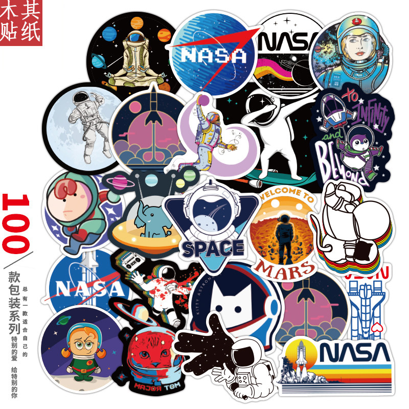 100 astronaut stickers cartoon luggage stickers universe NASA space exploration suitcase notebook stickers