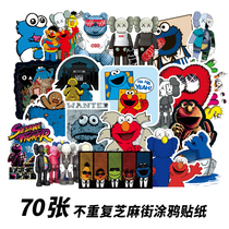 70 Sesame Street Stickers KAWS Carter Tier Luggage Sticker Guitar Skateboard Notebook Suit Sticker
