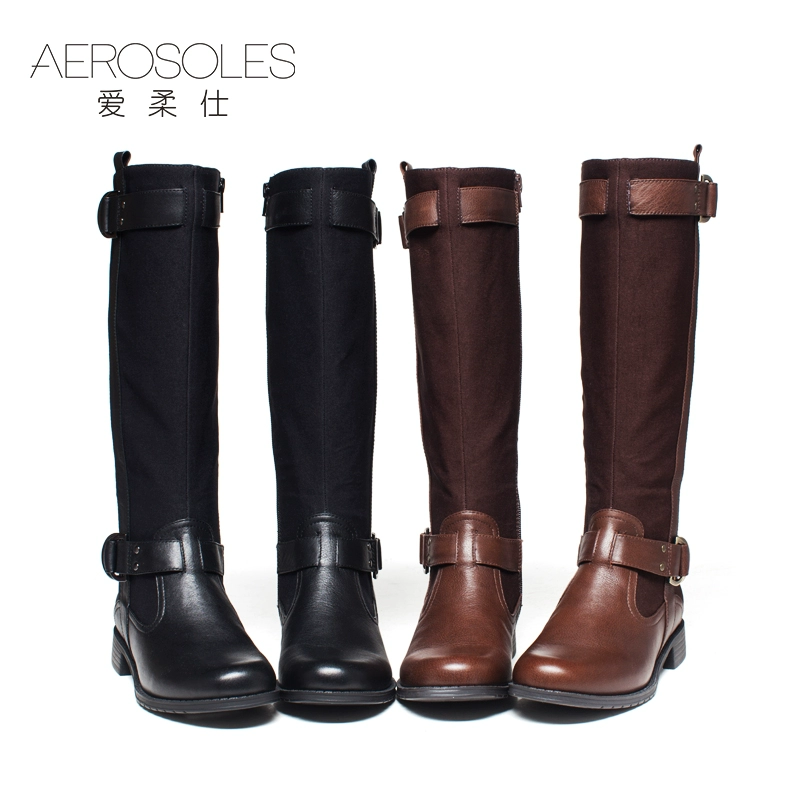 Aerosoles / Airou Shi da bò căng vải ống cao thấp dày với giày bốt mũi tròn 1915605045 - Kính râm