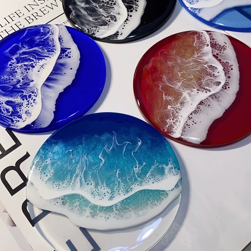 Yihua Mu Original Handmade Two-Layer Ocean Coaster Creative Fluid Painting Gift Coaster Guimei ins