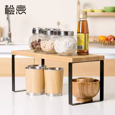 Orange bamboo iron shelf single-layer seasoning tank storage layer rack seasoning tank rack kitchen debris storage storage simple storage