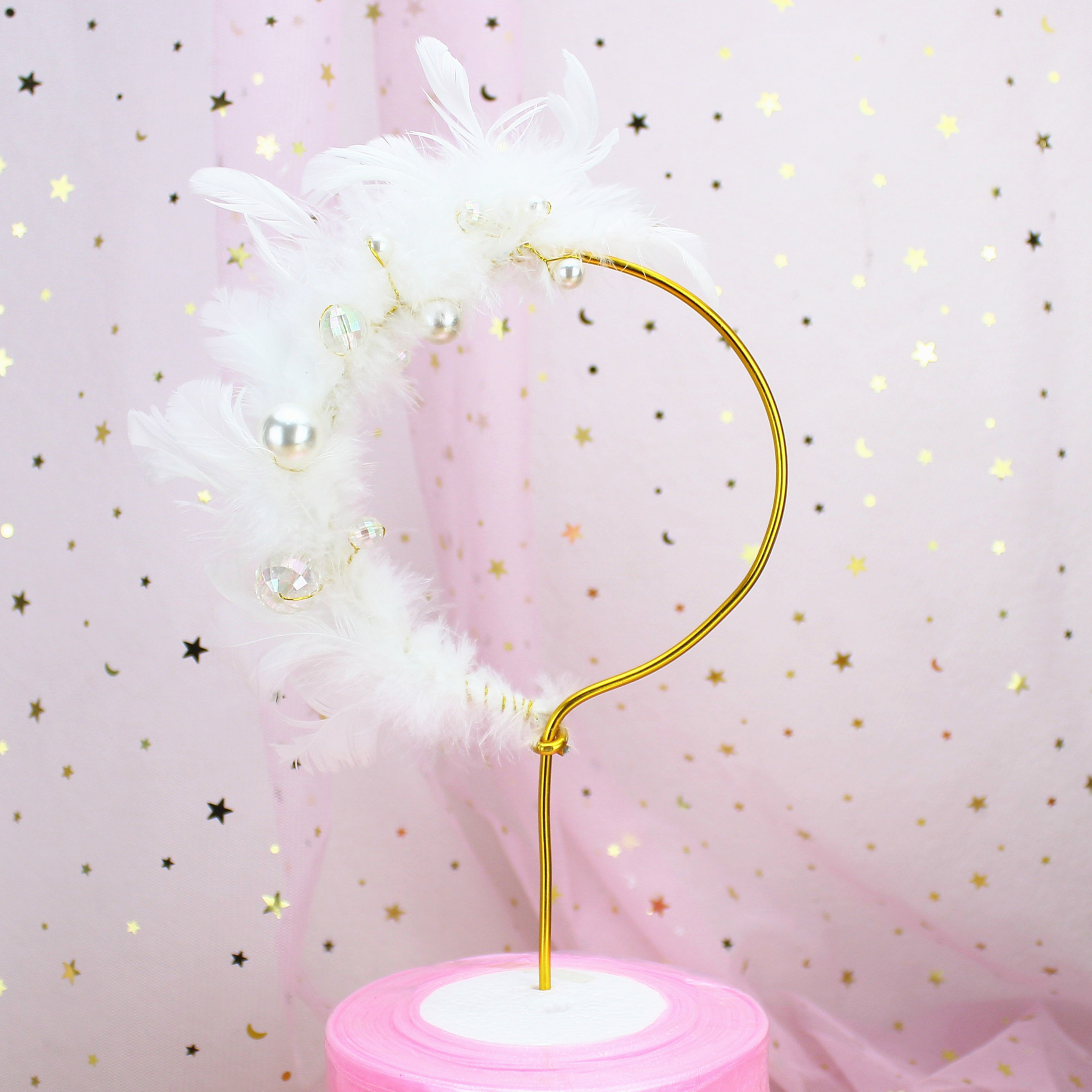 Nữ thần làm bánh sinh nhật Plugin INS Net Red Feather Pearl Circle Thẻ đẹp Trang trí phù hợp - Trang trí nội thất thiết kế ban công đẹp