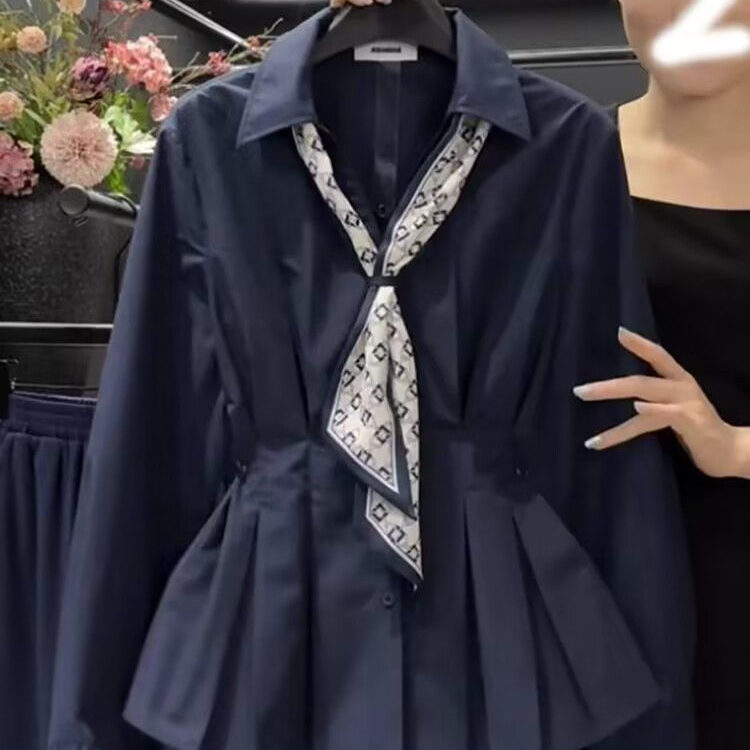 Elegant and Sophisticated Silk Scarf Tie Shirt for Women, Long-Sleeved, New Spring and Autumn Style, Stylish and Age-Reducing Top, Waist-Cinching and Slimming Shirt