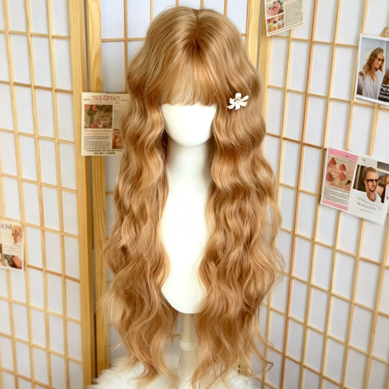 Wig for Women, Full Head Cover, Sweet Lolita Style, Golden Long Curly Hair, Water Wave Pattern, Realistic Natural Look, Suitable for Daily Wear, Full Head Cover Wig for Women, Full Head Cover, Sweet Lolita Style, Golden Long Curly Hair, Water Wave Pattern, Realistic Natural Look, Suitable for Daily Wear, Full Head Cover