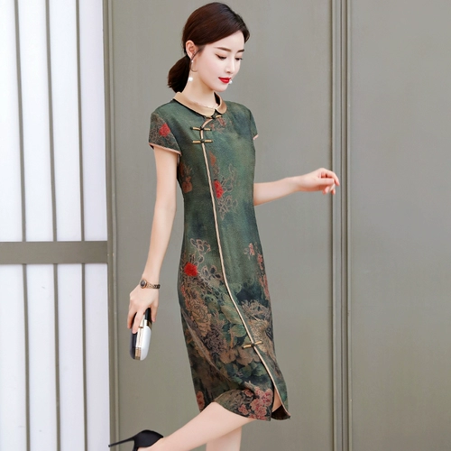 Шелковое платье, шелковая ретро юбка, элитное ципао для матери